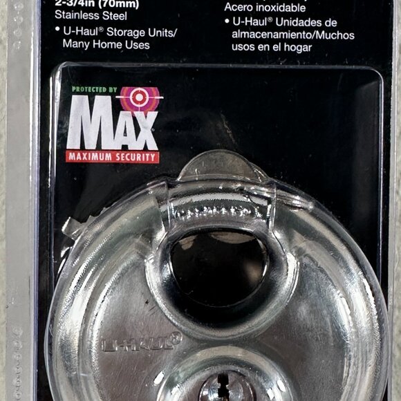 U-Haul Storage Lock 2-3/4" (70 mm) Stainless Steel Disc Padlock Maximum Security - Picture 2 of 3